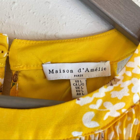 Maison d’ Amelie Paris Pleated Floral Yellow Midi Dress Size Large NWT - Picture 4 of 10